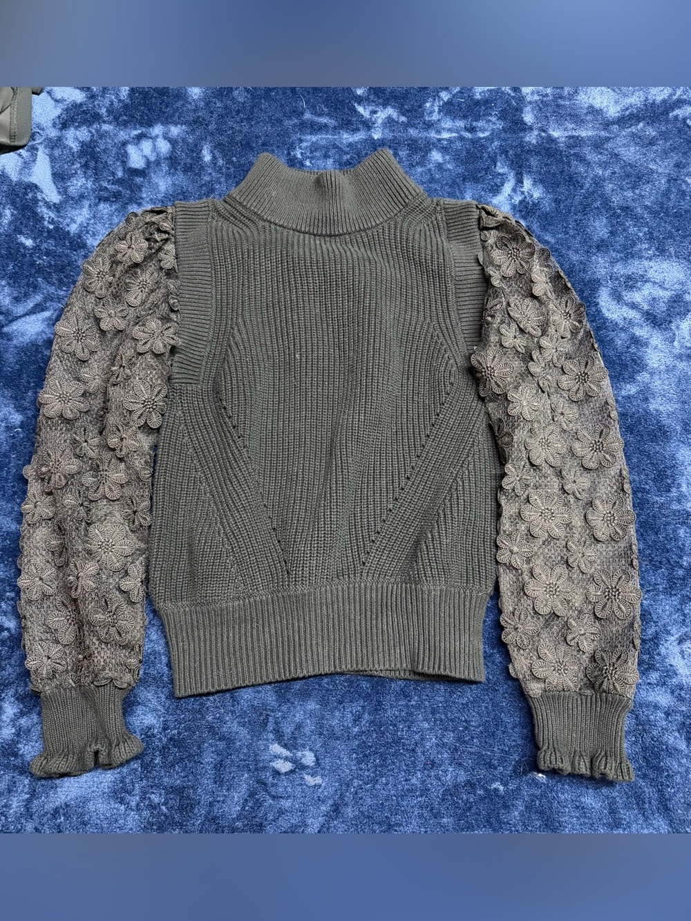 French Connection Black Floral-Sleeve Turtleneck Sweater